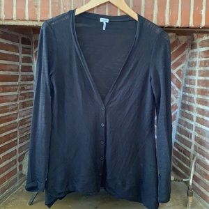 Splendid Sheer V-Neck Button Up Black Cardigan